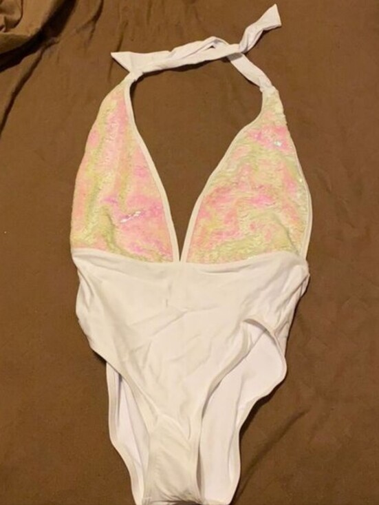 New Look Other - NWT White Sequin One-Piece Swimsuit with Pastel Trim New Look Size Large